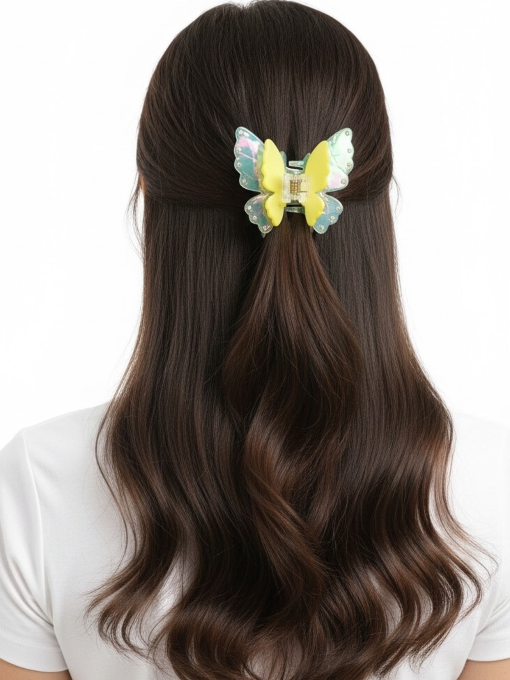 Light Green Sage Rhinestone Acrylic Pastel Butterfly 2.5" Lobster Claw Hair Clip